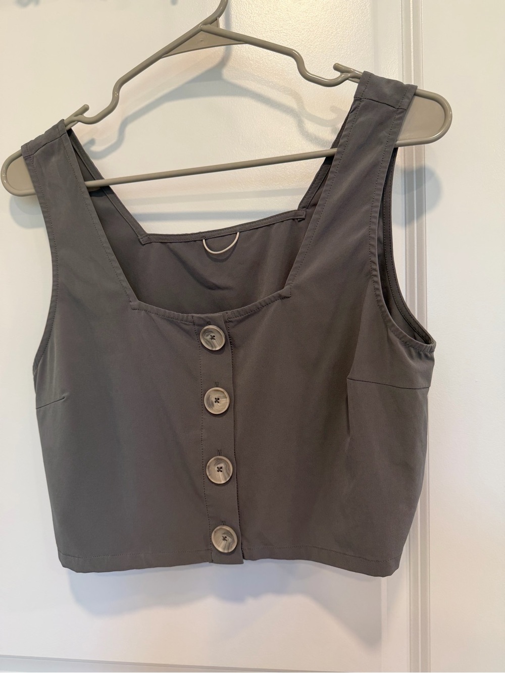 WAYRE Grey Poppy Seed Square neck button tank